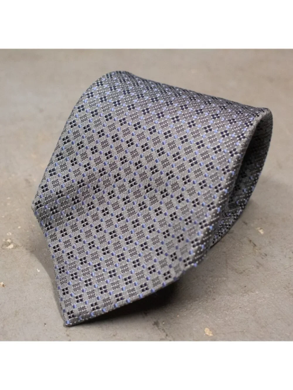 Ermenegildo Zegna Tie 100% Silk Made in Italy Woven Blue Geometric 3.25